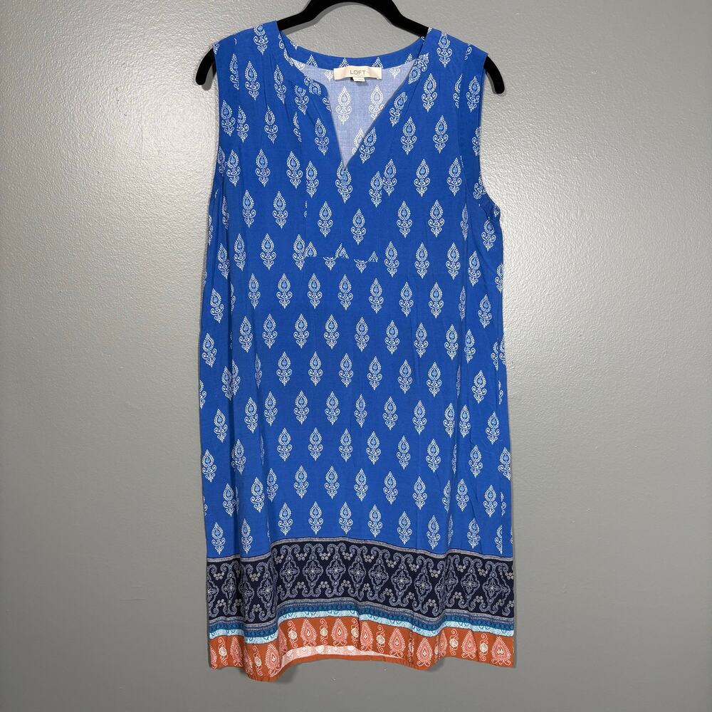 Ann Taylor LOFT Blue Bandana Print Boho Sheath Dress - Size Medium - Sleeveless